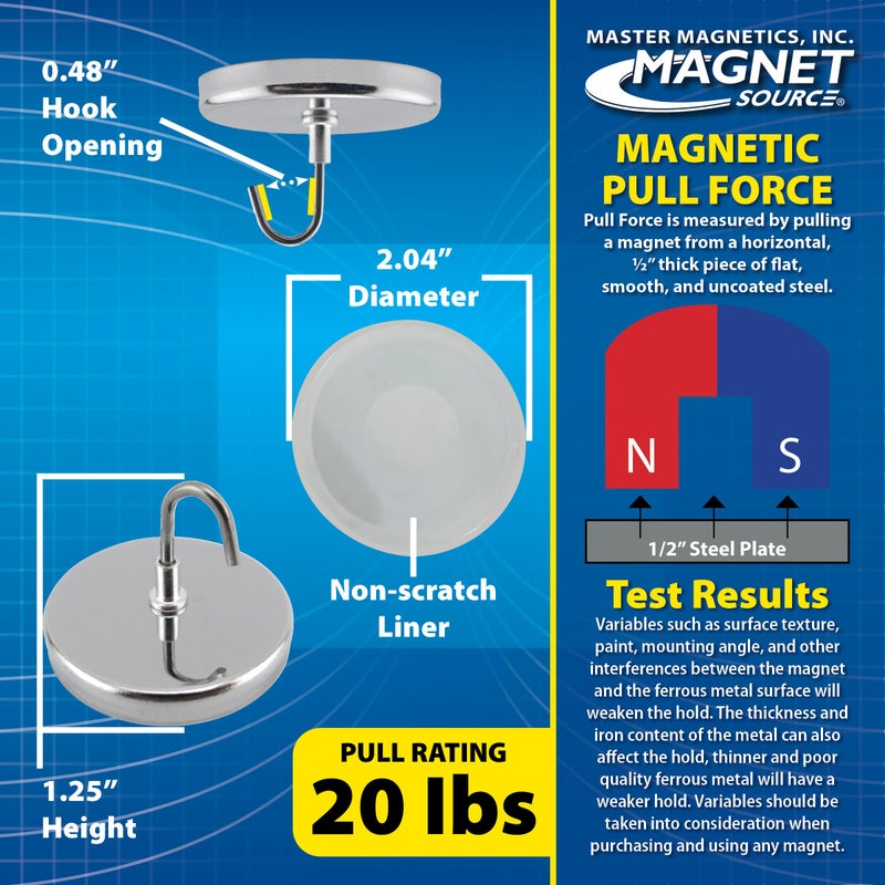 Master Magnetics Magnetic Handi-Hook with Chrome Plate - 2.04" Diameter, 1.275" Total Height, 20 Pounds, Silver, Pack of 3, MHHH20X3 - Image 4